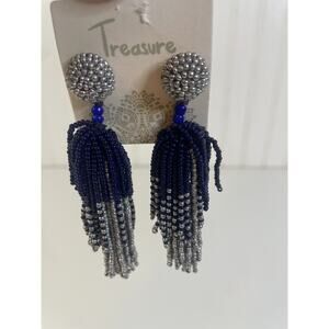 Treasure Earrings Black & Silver Beaded Tassel Dangle Statement